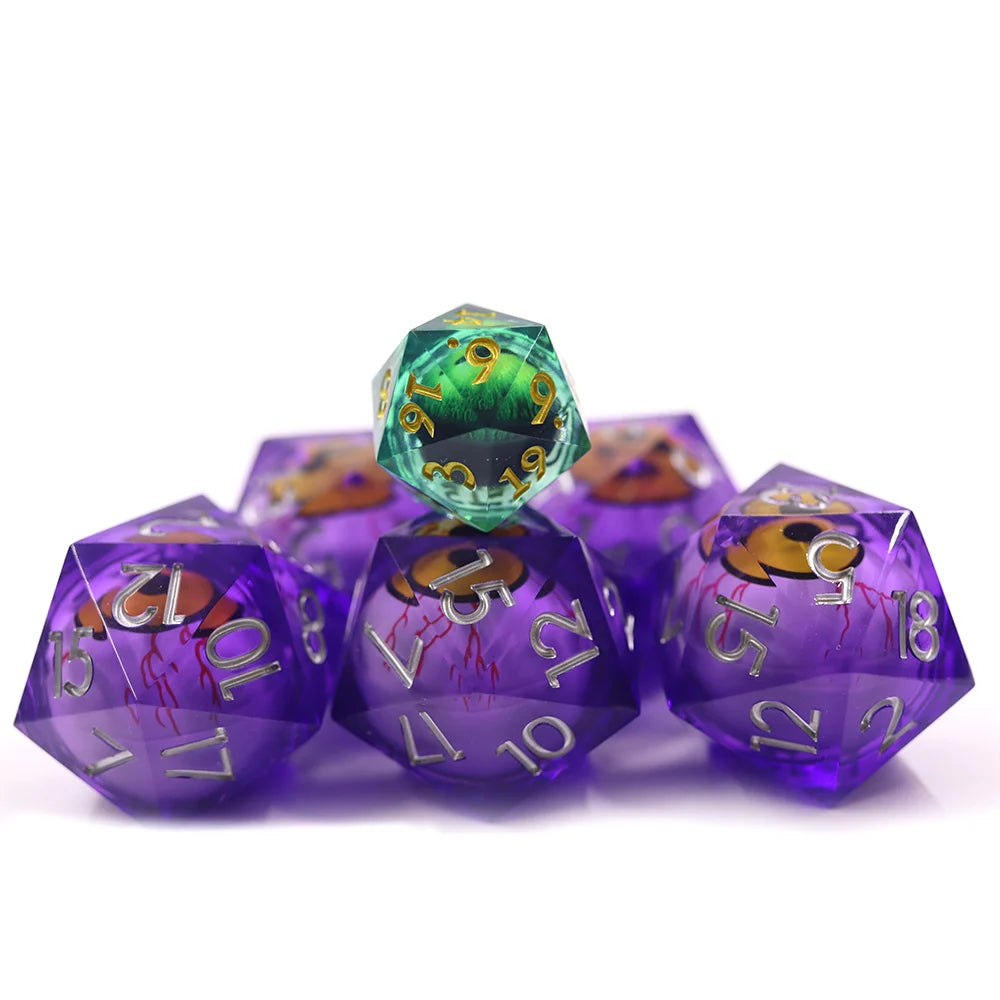 DND Eyeball Single Dice Sharp Edges 33MM Dungeons and Dragons Polyhedral Purple Bloodshot Translucent Dice for Table Games
