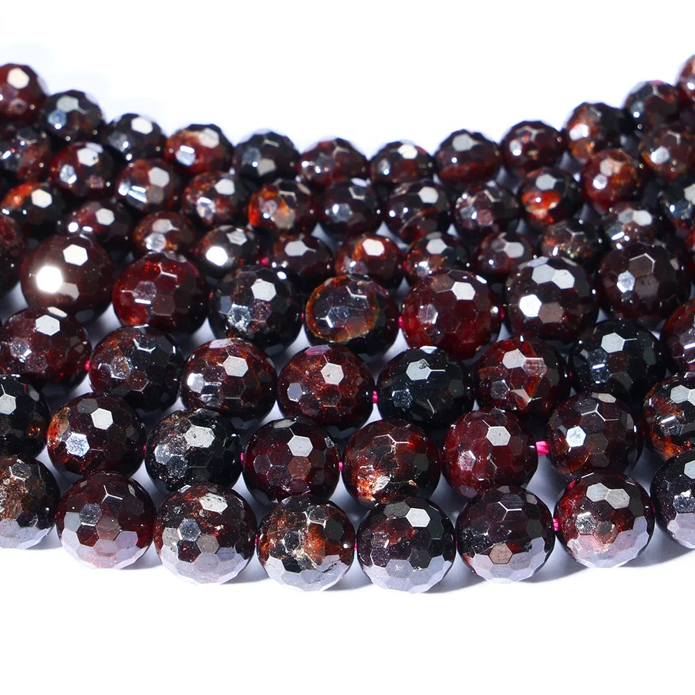 JSES Wholesale Natural Red Garnet Faceted Beads 6mm/8mm Loose Gem Stone Beads for Jewelry Making Bracelet DIY Accessories
