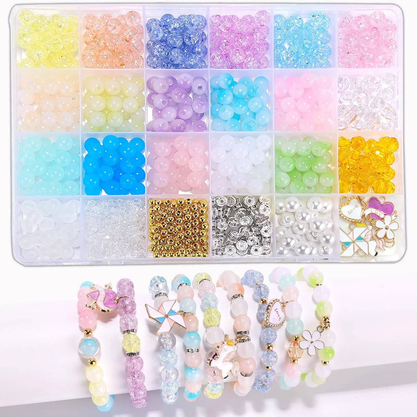 Beads Bracelet Making Kit Lovely Bracelet Necklace Jewelry Making Kit DIY Bulk Acrylic Gradient Bead Birthday Gift
