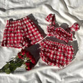 Custom LOGO Kids Floral Striped Checkered Ruffle Strap Bikini 2-Piece Set Quick Dry Eco-Friendly Recyclable Fabric Swimwear