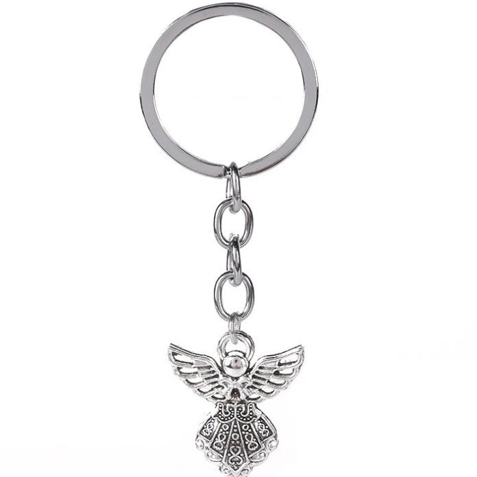 Gold Silver Tone Guardian Angel Charm Keychain Key Ring Accessory for Arts and DIY Crafts Party