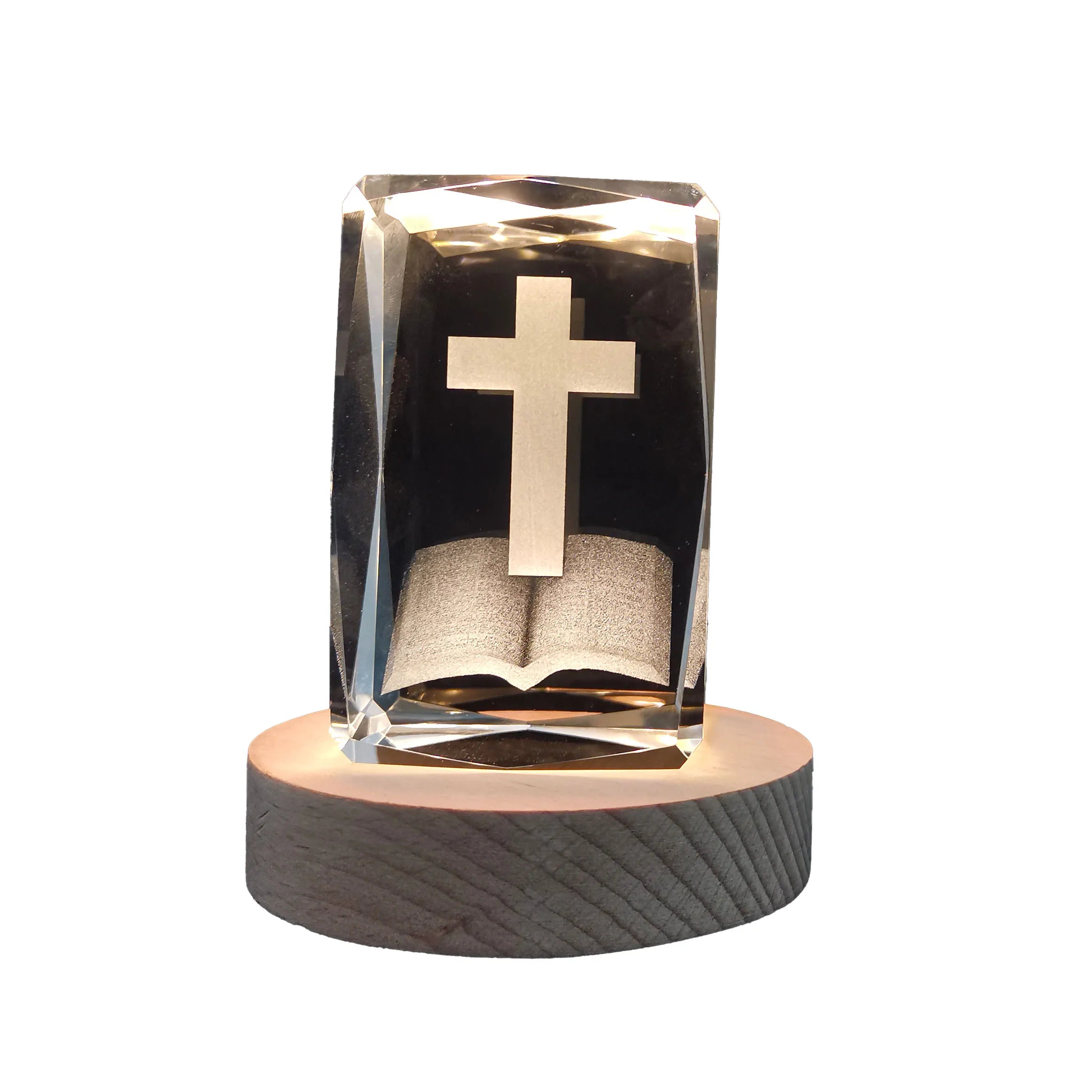 3D Laser Engrave Crystal Cube with Led Light Base for Jesus Cross Gifts