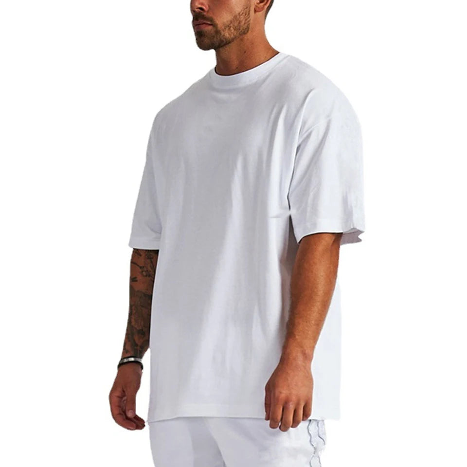 Unisex Men's Customized O-Neck Casual Regular Fit T-Shirt Short Sleeve 100% Cotton Drop Shoulder Anti-Pilling 250g Blank Solid