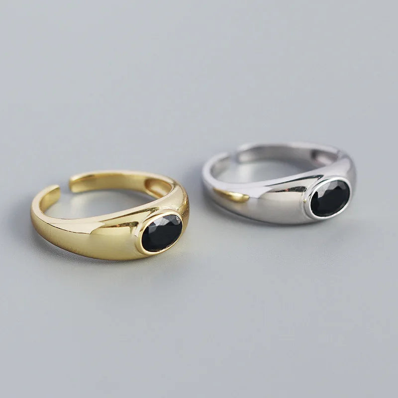 Fashion Jewelry 925 Sterling Silver Rings Geometric Ellipse Gold Plated Adjustable Ring Women Jewelry