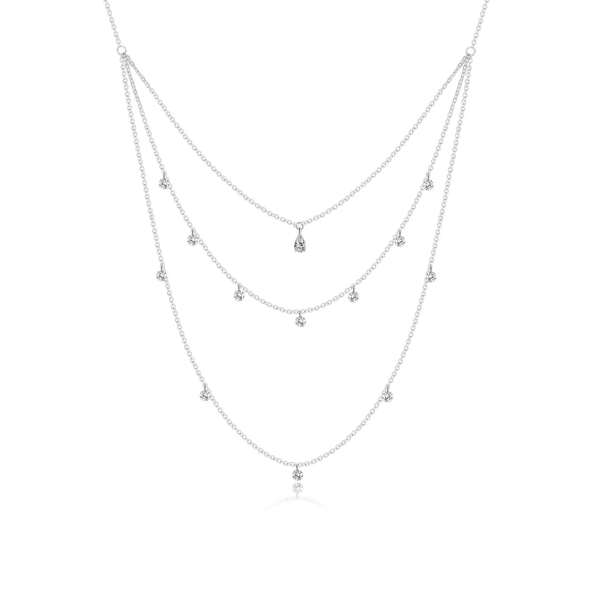 100% 925 Sterling Silver Three-layer Chain Necklace White Zircon for Women Original Design Trendy Jewelry SCN429