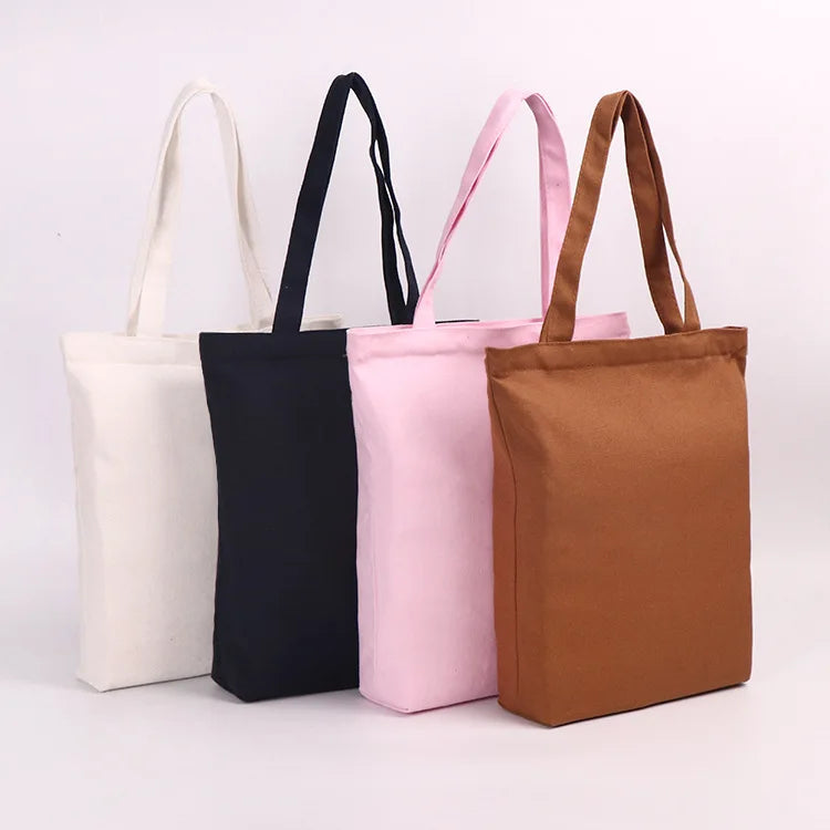 Custom Logo Canvas Shopping Bag with Large Capacity Dual Rope Handles Low MOQ-Option with Stylish Long Handles