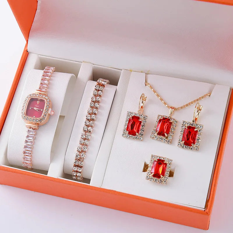 New Luxury Square Roman Watch Gemstone Bracelet Set Quadruple Set