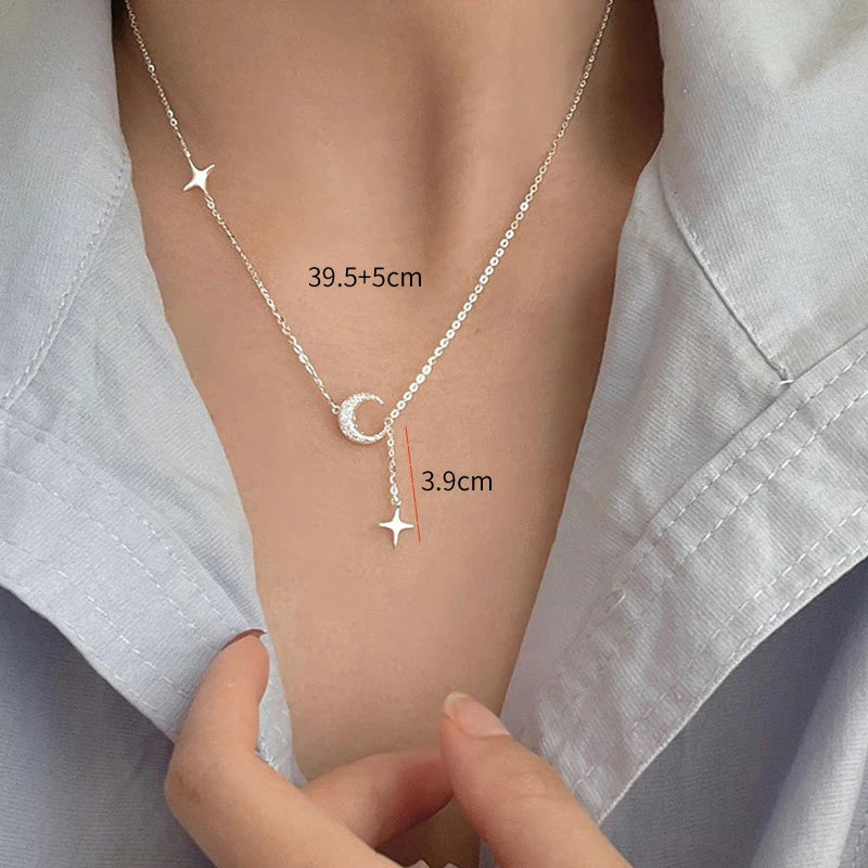 Latest Design Silver 925 Sterling Silver Moon Star Chains Necklace for Women