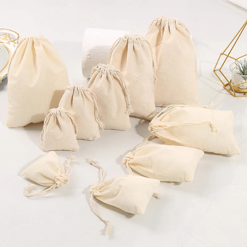 10*15cm Cotton Bag Natural Cotton Pouch Gots 100% Cotton Drawstring Muslin Drawstring Bag Storage Packing Pouch Bag