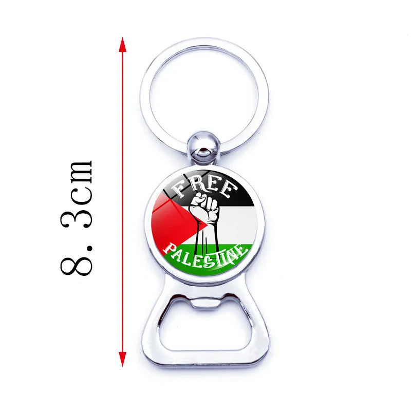 Manufacturer Support Palestine Flag Design Bottle Opener Keychain Statement Souvenir Gift Crystal Glass Cabochon Key Chain