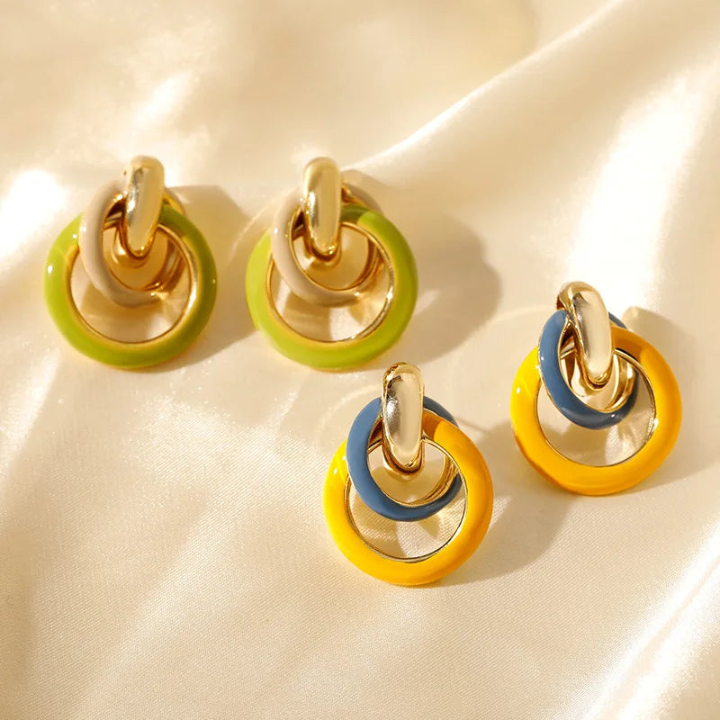 DAIHE Wholesale Fashion Stainless Steel Women French Design Ear Jewelry Geometric Stud Earrings