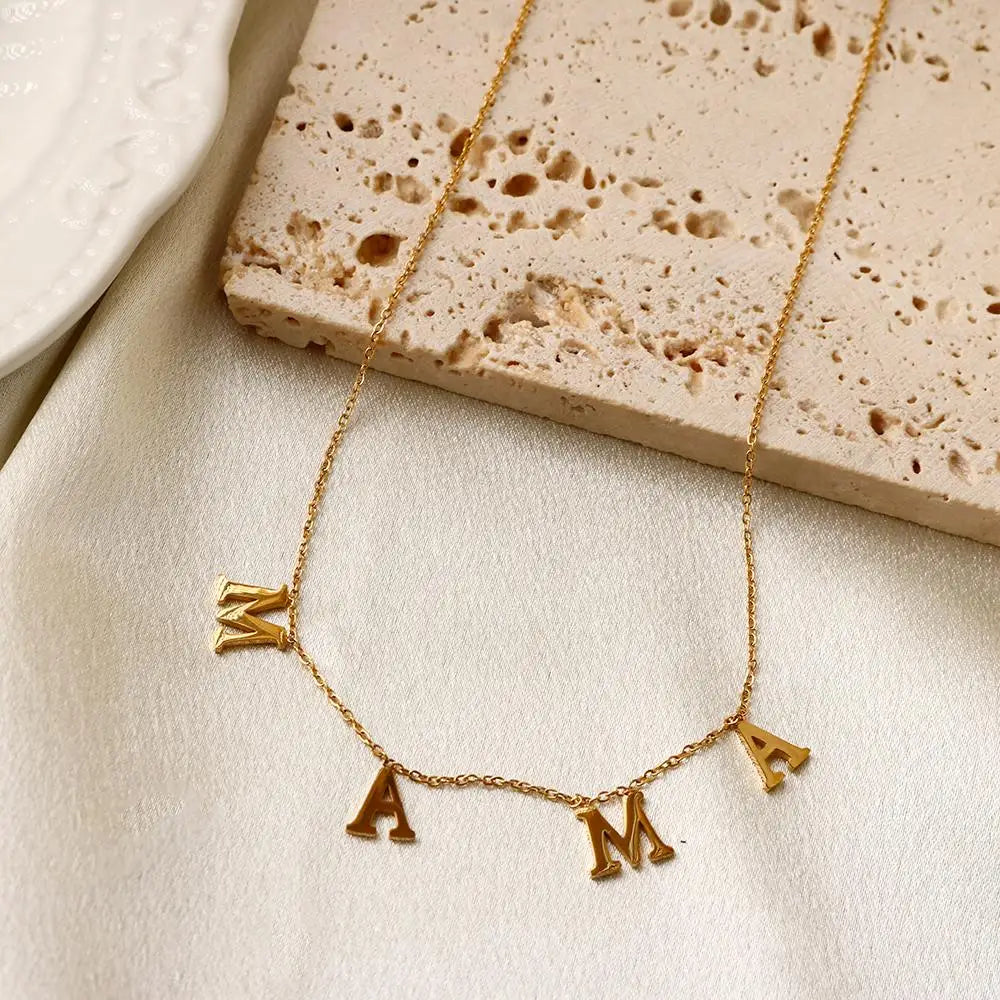 MSX Tarnish Free Jewelry Custom Words PVD Gold Plated Mama Letter Necklace for Mother's Day Gift Stainless Steel Necklace