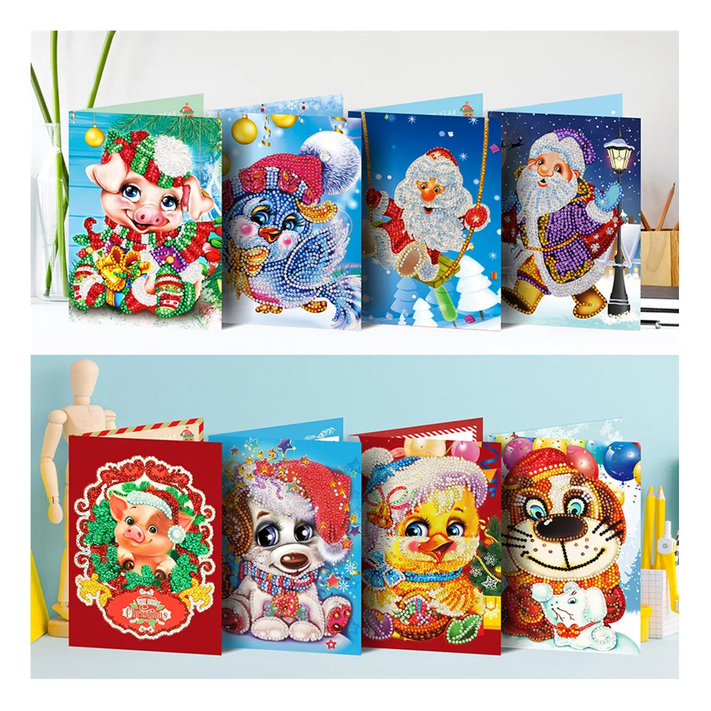 R-HKXL007/008 Custom Handmade Christmas Crystal Diamond Painting Greeting Cards Unique Christmas Postcards Gifts