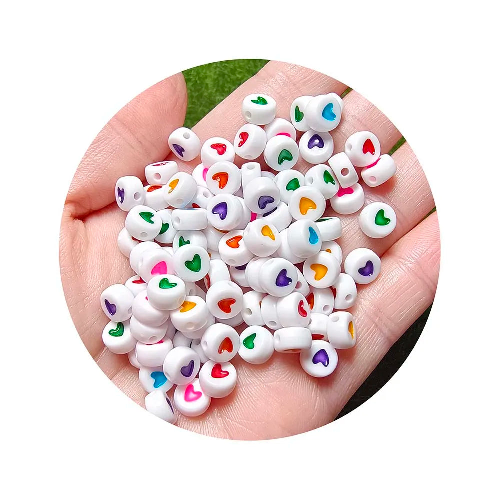 100g/bag 7mm Acrylic Beads Heart Letter Round Flat Alphabet Loose Spacer for Jewelry Making Handmade Diy Bracelet Necklace