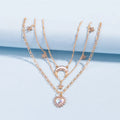 Trendy Gold Plated Layered Crystal Heart Necklace 3 Layers Rhinestone Crystal Star Moon Choker Necklace for Girl