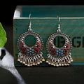 Vintage Gypsy Vintage Boho Hanging Hook Earrings Floral Design Hollow Ornamental Ethnic Tassel for Women