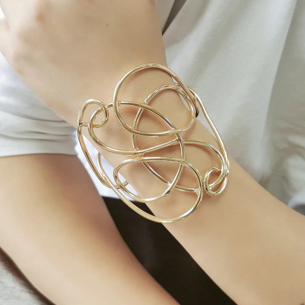 New Fashion Metal Open Cuff Bangle Bracelet Statement Gold Plated Chunky Bracelet Korean Charm Jewelry Accessories
