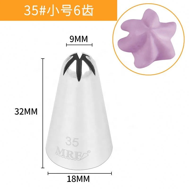 Closed Star Cake Decorating Tip 35 Flower Icing Piping Nozzles Cream Baking Pastry Stainless Steel Nozzle Cupcakes Baking Tool