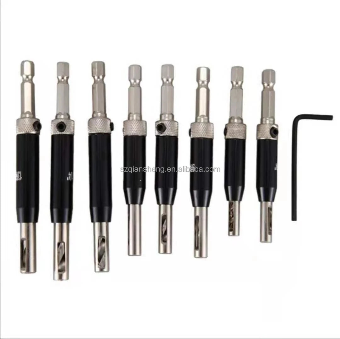 8pcs Black Oxide Self Centering Lock Hinge Drill Bit Set Hardware Drawer Pilot Hole Guides