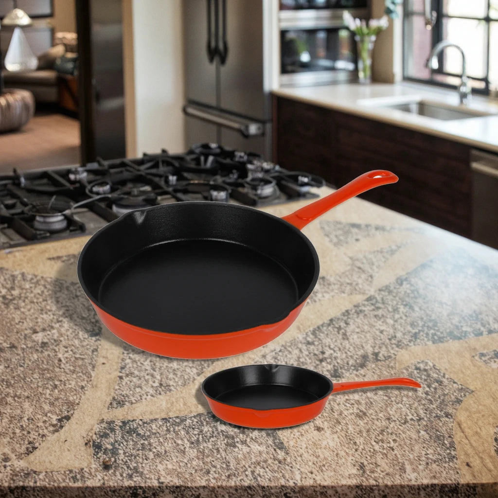 Factory Wholesale Multifunctional Nonstick Round Red Orange Frying Pan Cast Iron Enameled Frying Pan
