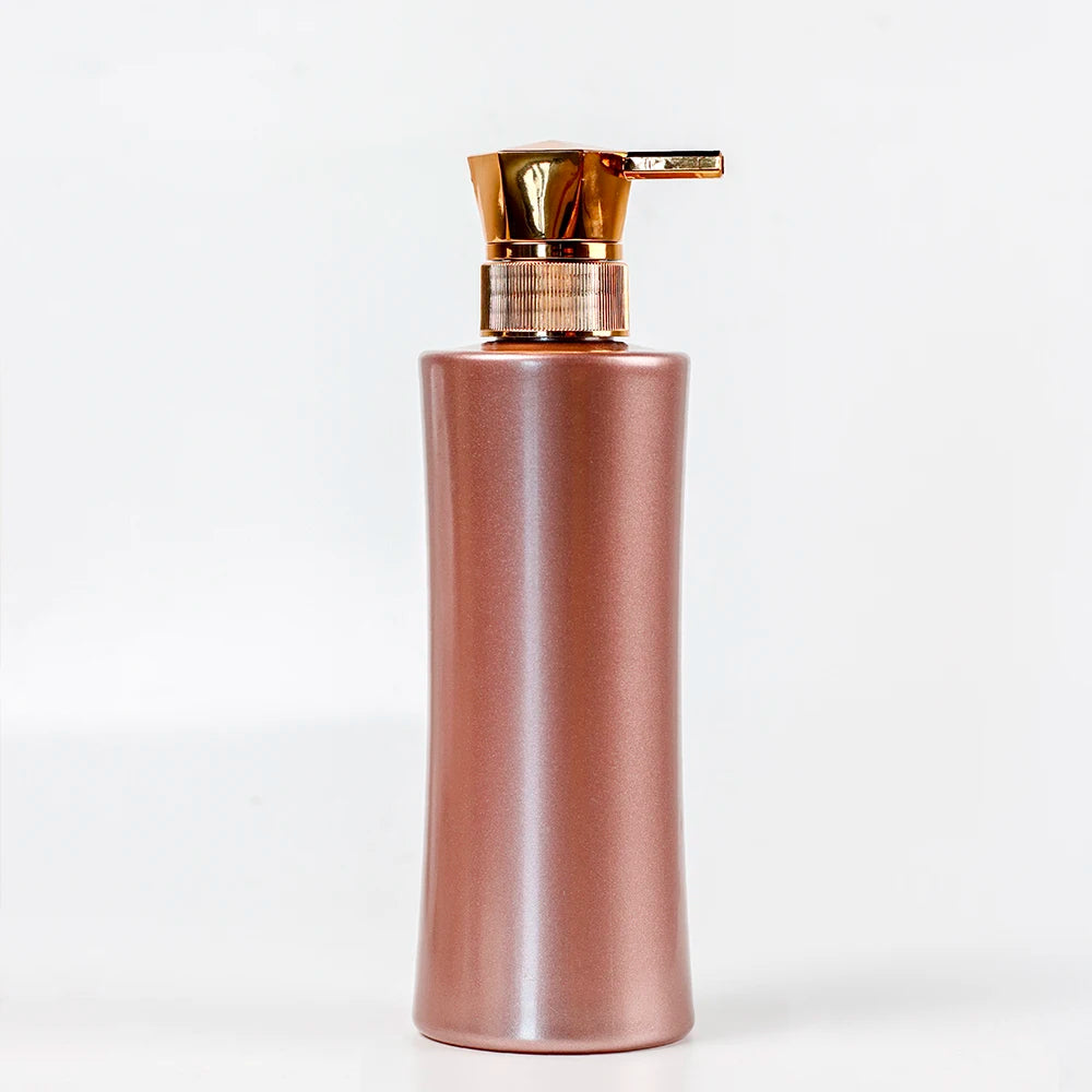 Custom Eco-Friendly 500ml Rose Gold PET Round Plastic Lotion Shampoo Bottle Skin Care Serum