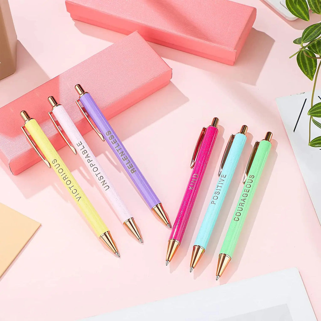 Luxury Customized Lady Gift Glitter Metal Engraved Pen Custom Ballpoint Click Pens for Student Gift Promotional