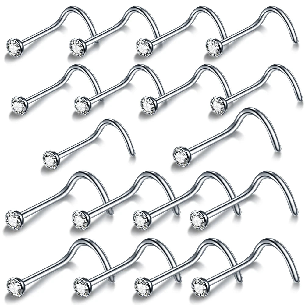 10PCS/pack Hot-Sales 316L Surgical Steel Press Fit CZ Nose Screw Rings Nose Studs Piercing Fashion Body Piercing Jewelry