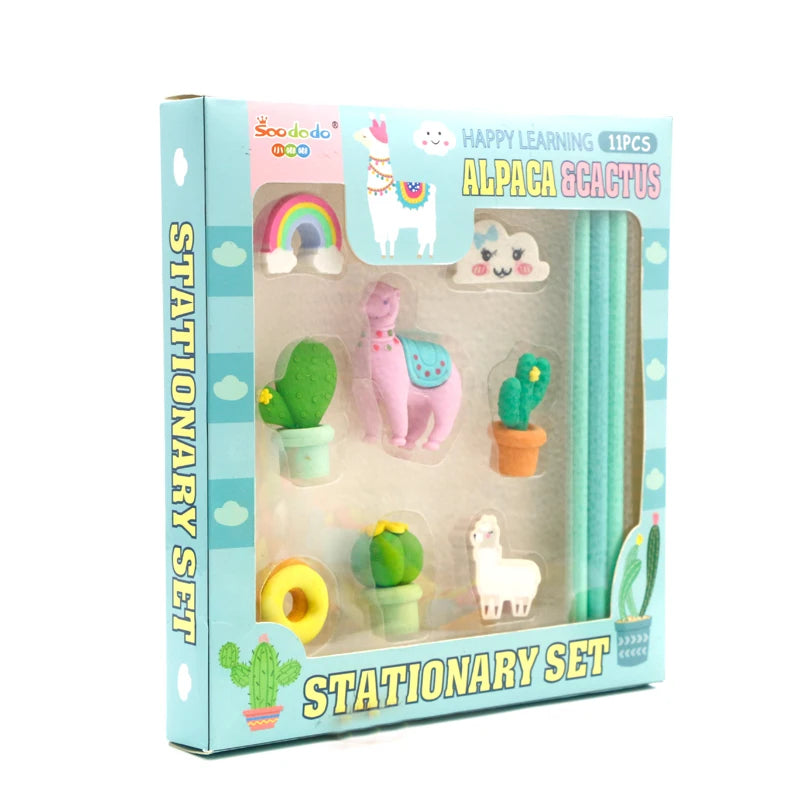Soodood XDN0038 Promotion Stationery Gift Set Creative 3D Cartoon Mini Cactus Rubber Pencil Eraser Stationery Set for Students