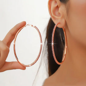 European and American Fashion Exaggerated Big Round Hoop Earrings for Women Shiny Rhinestone Exquisite Crystal Earrings