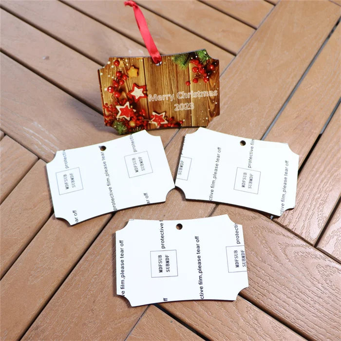 MDFSUB Promotion Sublimation MDF Rectangle Shape Ornaments White Blank DIY Dye Sublimation Wooden Christmas Tree Ornaments