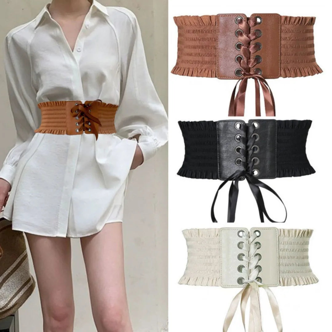 Women Wide Elastic Lace-up Waist BeltTied Costume Corset Waist Belt for Women Z330