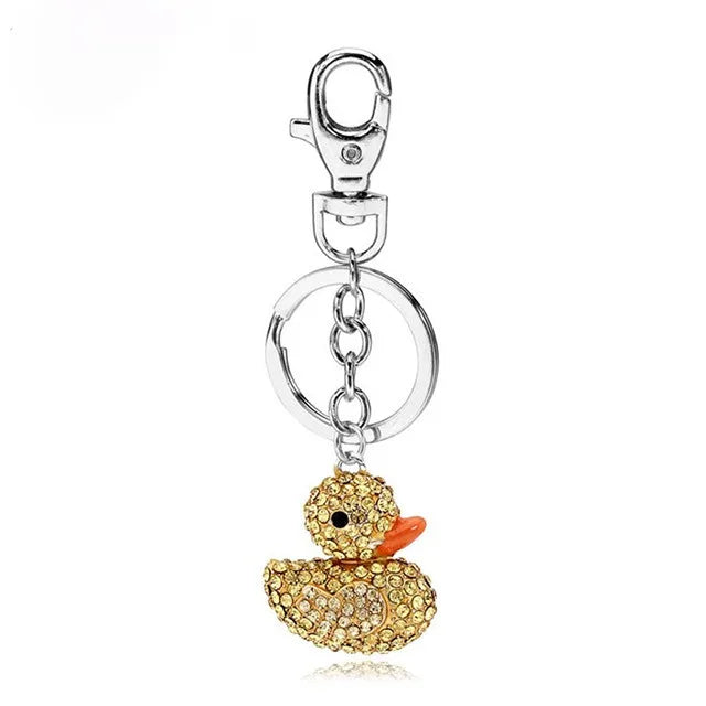 Cute Yellow Duck Shape Keychain Animal Cartoon Keyring Pendant with Bling Rhinestone Inlaid Diamond Crystal Custom Logo