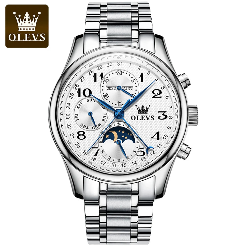 OLEVS 6667 Moon Phase Mens Custom Oem Stainless steel  Brand Automatic Mechanical Chian Wrist Watch Mens Wrist Watch