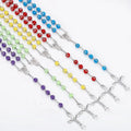 Religion Christian Jewelry Jesus Cross Pendant Rhinestone Acrylic Beaded Long Necklace 8mm Prayer Rosary Beads Necklace