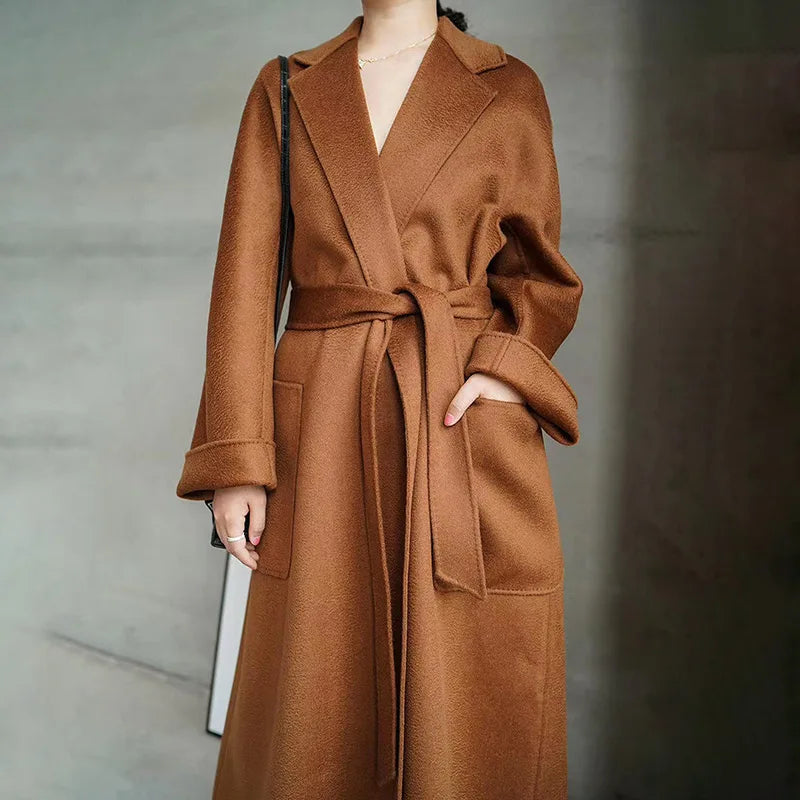 Temperament Long Knitwear Over Coat Wool Clothing Turn-down Collar Women's Woolen Jacket