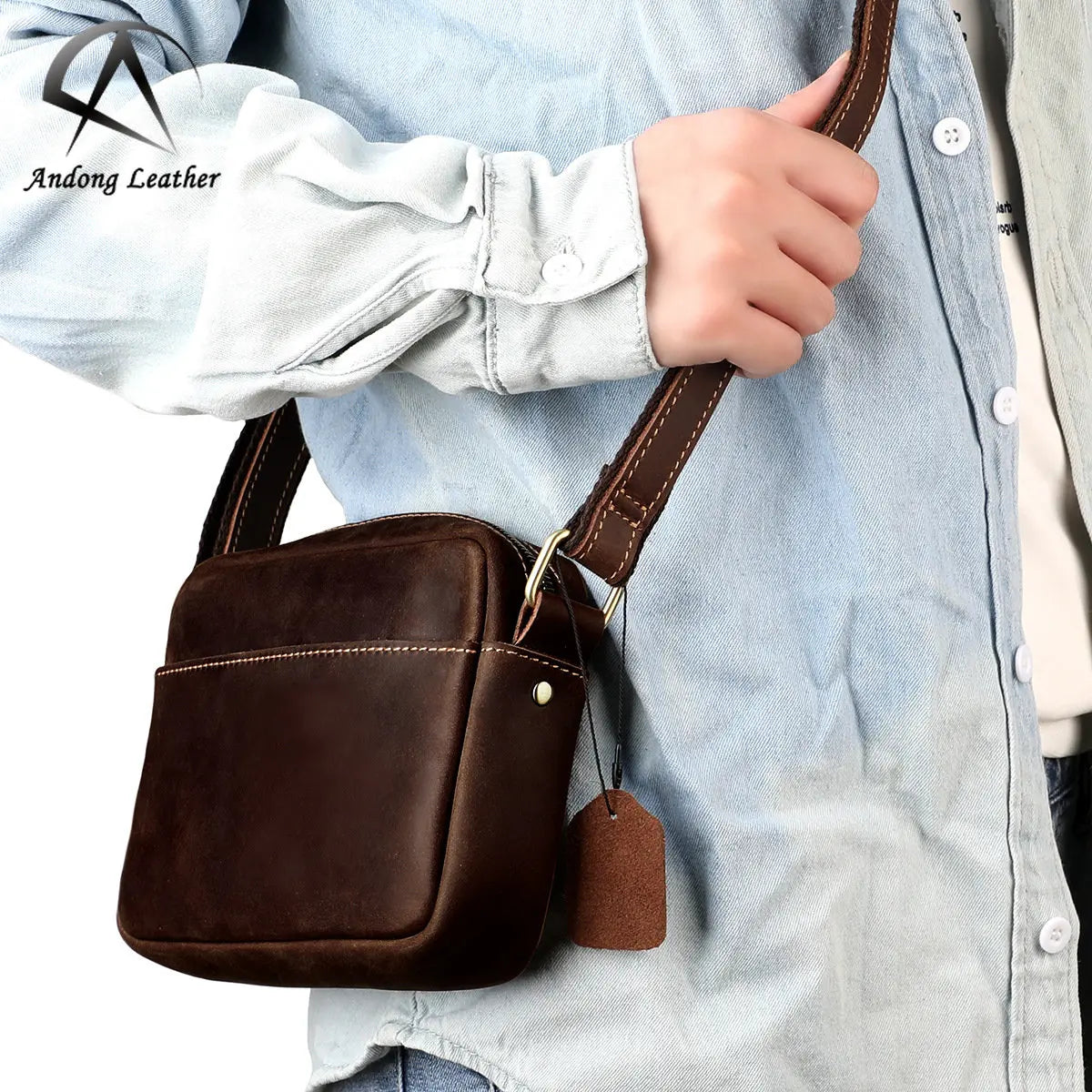 Andong Leather Shoulder Crossbody Bag for Men Genuine Cowhide Vintage Crazy Horse Leather Messenger Bags 6039