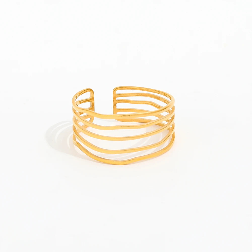 Joolim High End 18K Gold Plated Stainless Steel Multi-layer Lines Open Rings for Women Finger Ring Non Tarnish