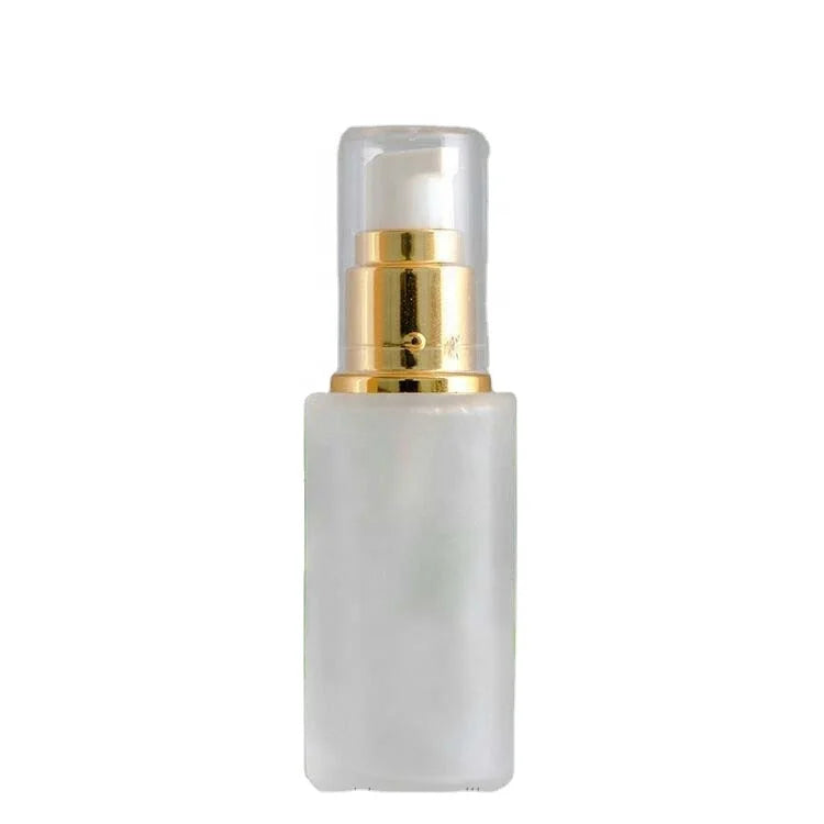 30ml 50ml 80ml 100ml White Frosted Flat Shoulder Glass Cosmetic Lotion Pump Bottle Skin Care Cream Treatment Pump Spray Bottle