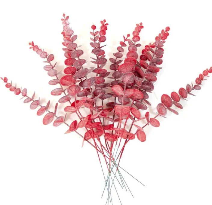 Artificial Flower Eucalyptus Stem Golden Green Branch Leaves Plastic 41cm Christmas Wedding DIY Decorative Plant