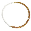 New Trendy Cuban Pearl Necklace 18k Gold Plated Men Stainless Steel Half Pearl Half Cuban Link Chain Hip Hop Jewelry