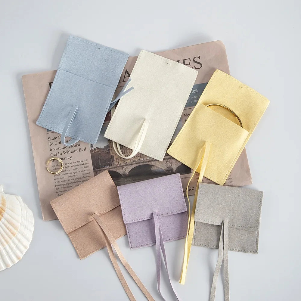 Custom Logo Suede Jewelry Earring Envelope Pouch Suede Microfiber Jewelry Storage Pouches