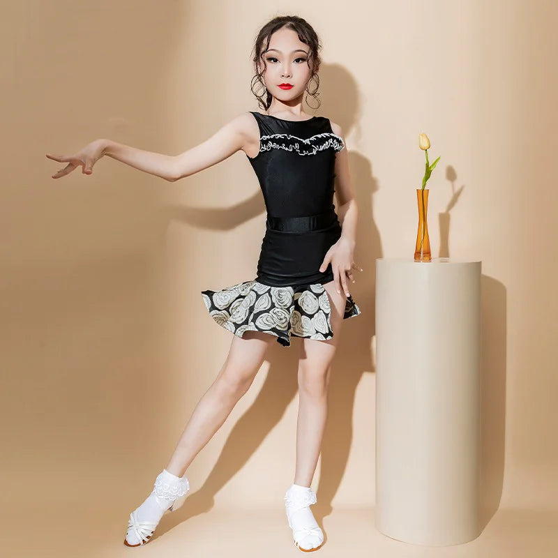Summer Latin Dance Wear Girls' Children Exercise Children's High-End Practice Performance Costume Suit