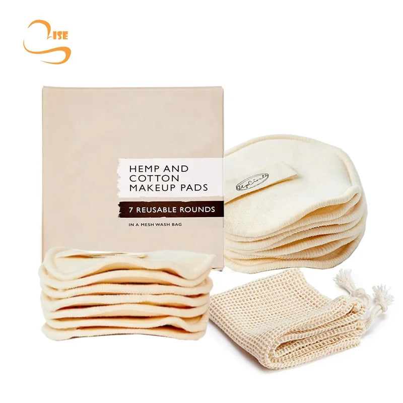 Zero Waste Customized 3.15" Organic Hemp Cotton Makeup Remover Pads Chemical Free Reusable Hemp Facial Discs