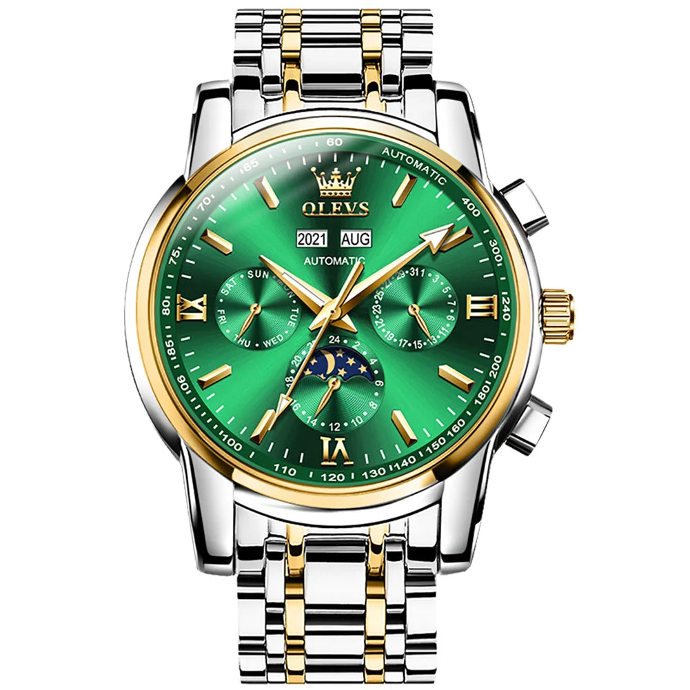Oem Custom logo Hot Styles Moon Phase  Top Brand Waterproof  Calendar Fashion Luminous Automatic Man Mechanical Watches