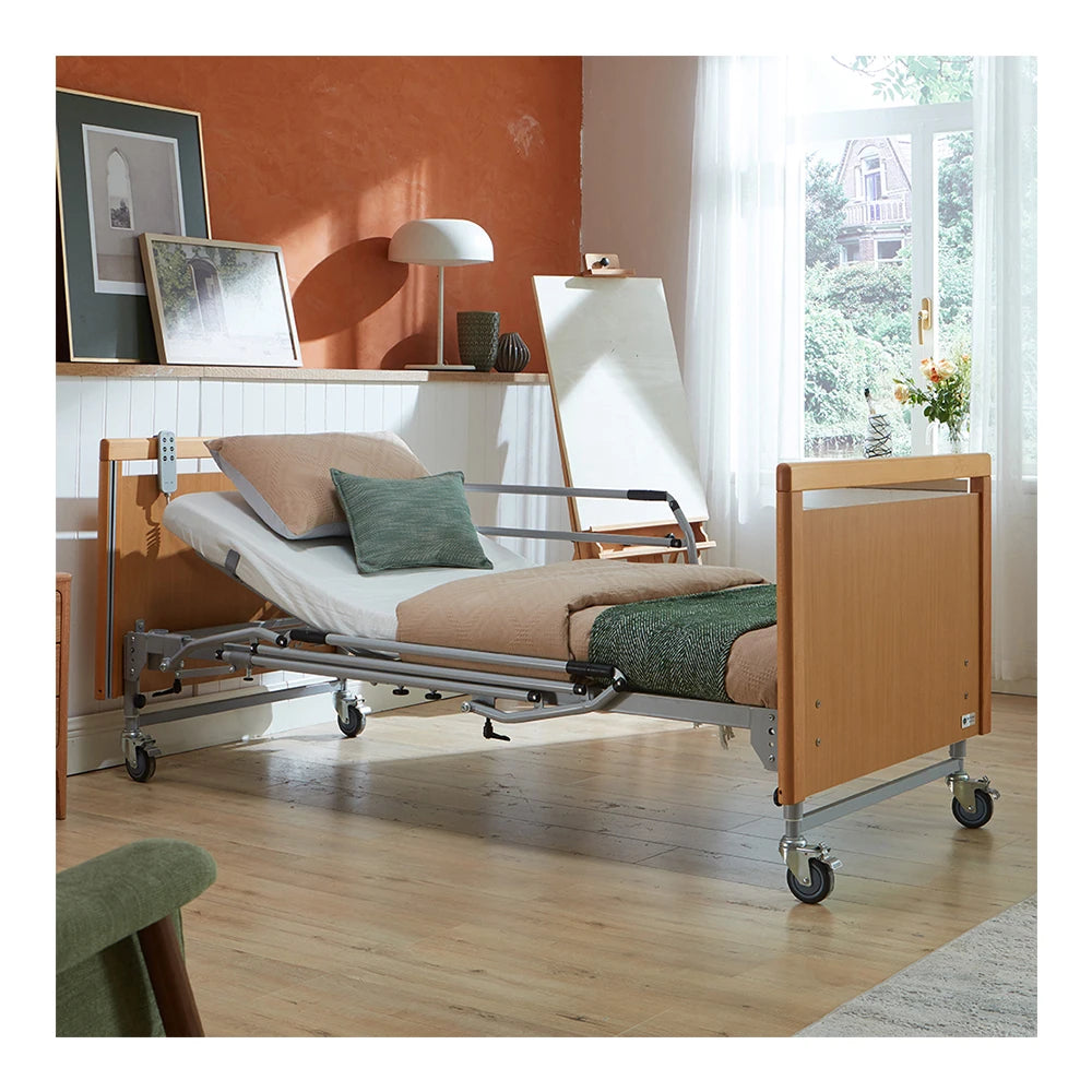 IEC60601 Home Care Bed Wood Electric Adjustable Frame Nursing Home Care Bed for the Elderly 2 Crank Hospital Bed