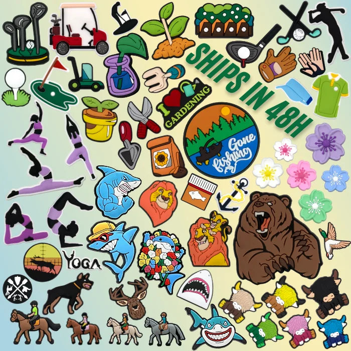 Cute Animal Sport Shoe Charms Trendy Design Flower Plant Fishing Lion King Ox Durable Rubber for Golf Yoga Sport Accessories