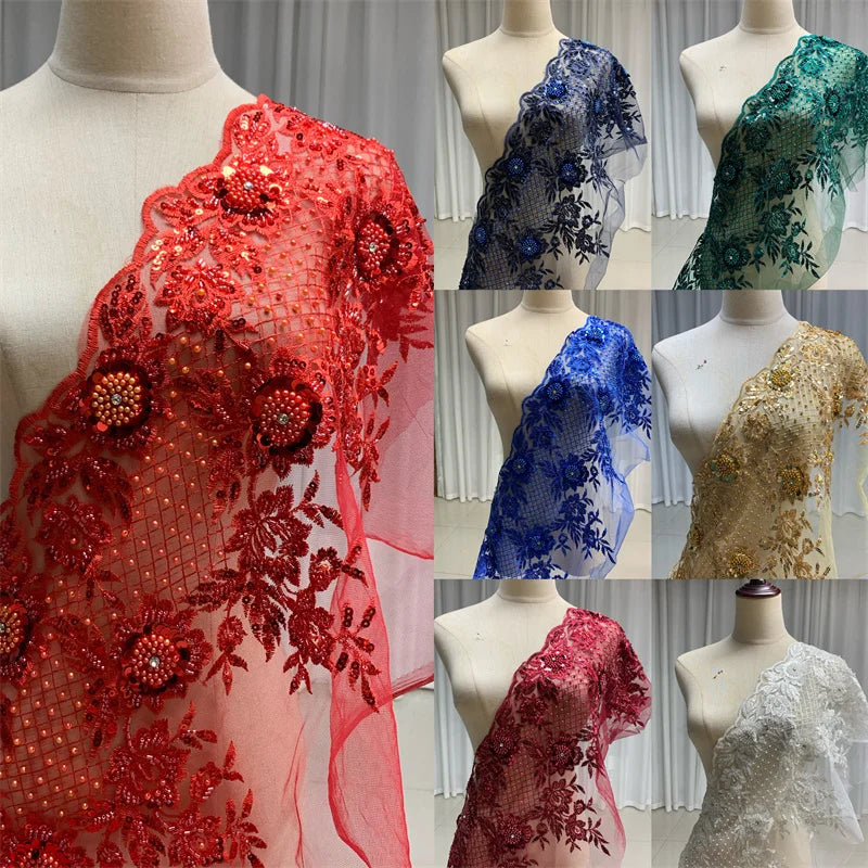 New Multi Craft Mesh Bead Lace Wedding Dress Neck Beaded Sequins Lace Clothing Accessories Embroidered Lace Trim