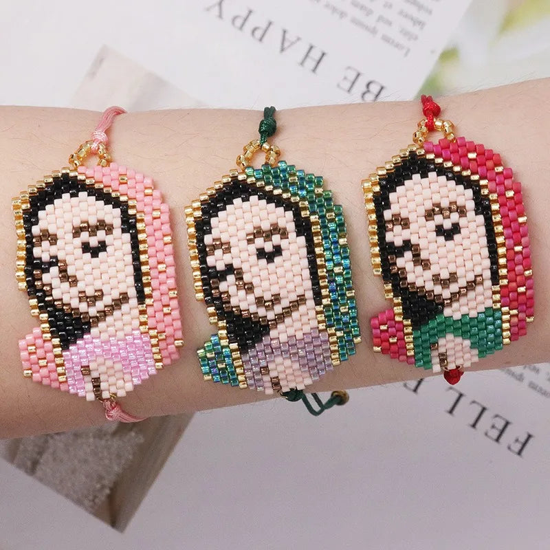 Handmade Bohemian Style Bracelet for Women Multicolored Jesus Face Charm with Miyuki Beads Summer Buddhism Bracelet Gift
