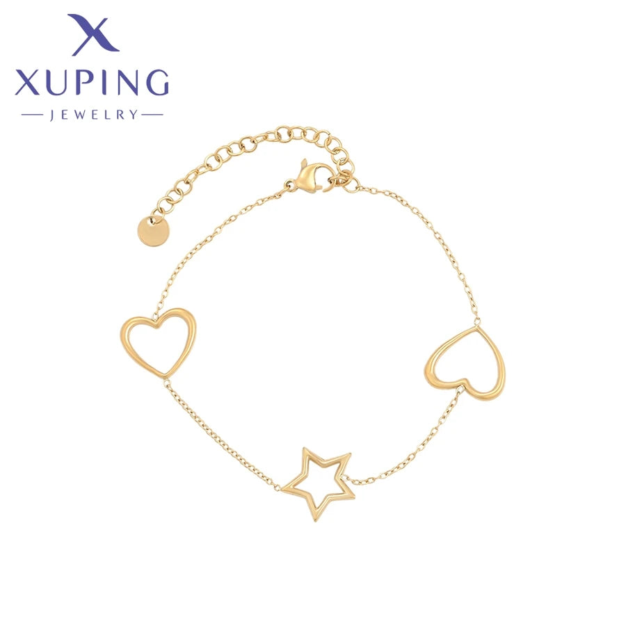 XUPING A00901776 14k Gold Color Women Ancient Royal Simple Cool Fashion Heart-Shaped Stone-Free Stainless Steel Jewelry Bracelet