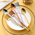 Colorful Shovel Shaped Dessert Spoons Stainless Steel Eco-Friendly Modern Laser Logo Tea & Coffee Long Spoons